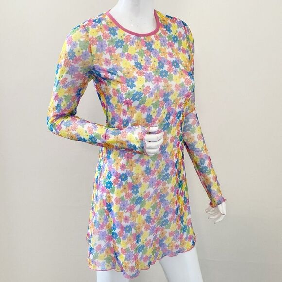 Delias by Dolls Kill Flower Power Long Sleeve Floral Print Mesh Mini Dress - Picture 2 of 6